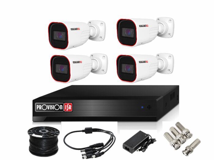 קיט 4 מצלמות Provision 5Mp מערכת הקלטה 4 ערוצים +גליל 100 מטר כבל