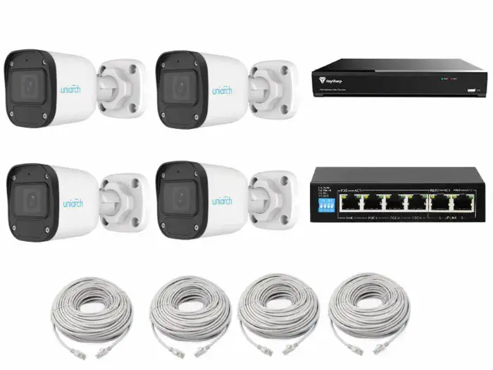 קיט 4 מצלמות אבטחה IP 4M ומכשיר NVR 8K כולל 4 כבלים 20 מטר ו SWICH כולל דיסק 1T