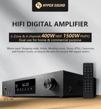 מגבר קול HYPER SOUND KTV-300 ל 4 ערוצים ו 2 אזורים 400W