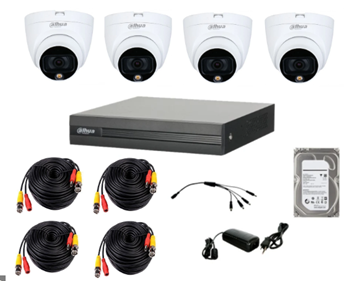 קיט 4 מצלמות כיפה 5M DAHUA DVR וכבלים +דיסק 1T