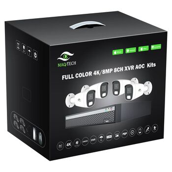 קיט 4 מצלמות 8 מגה 4K כולל 4 מצלמות צינור 8M MAQ TECH מערכת אבטחה