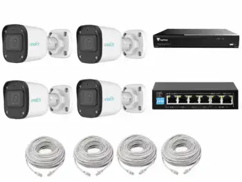קיט 4 מצלמות אבטחה IP 4M ומכשיר NVR 8K כולל 4 כבלים 20 מטר ו SWICH כולל דיסק 1T