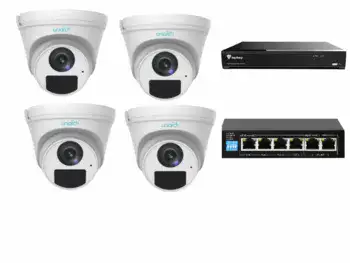 קיט 4 מצלמות אבטחה IP 4M ומכשיר NVR 8K כולל 4 ו SWICH K ללא דיסק