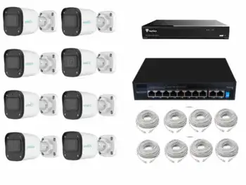 קיט 8 מצלמות אבטחה IP 4 מגה צינור כולל SWITCH POE ו 8 כבלים 20 מטר רשת
