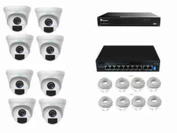 קיט 8 מצלמות אבטחה IP 4 מגה כיפנה כולל SWITCH POE ו 8 כבלים 20 מטר רשת