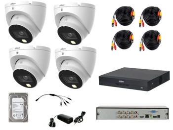 קיט 4 מצלמות DAHUA איכות 8M/4K ומכשיר הקלטה 8 ערוצים דיסק 1 טרה וכבלים