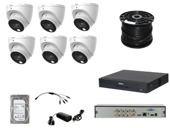 קיט 6 מצלמות אבטחה DAHUA כיפה 5M מכשיר הקלטה ודיסק 1 טרה+כבל 100 מטר