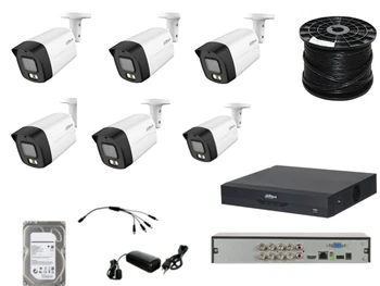 קיט 6 מצלמות אבטחה צינור DAHUA מכשיר הקלטה ודיסק 1 טרה וכבל 100 מטר